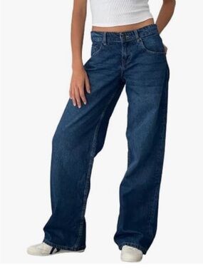 Baggy Wide Leg Jeans Size M Medium Wash High Rise Denim Pants